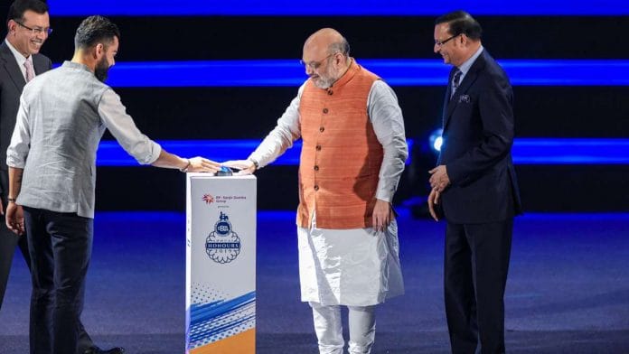 Amit Shah with Rajat Sharma and Virat Kohli