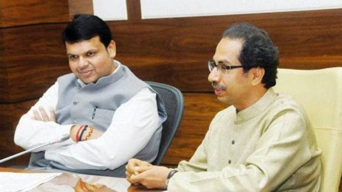 A file image of Uddhav Thackeray with Maharashtra CM Devendra Fadnavis | Facebook Shiv Sena
