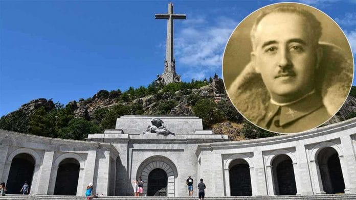 Background photo: Valley Of The Fallen in Sierra De Guadarrama near Madrid | Inset photo: Francisco Franco | Photos: Wikipedia commons