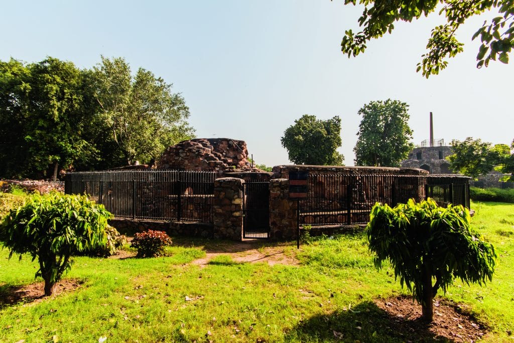 View of the baoli with the Ashokan Pillar above the pyramidal structure visible in the background | Vikramjit Singh Rooprai | Niyogi Books