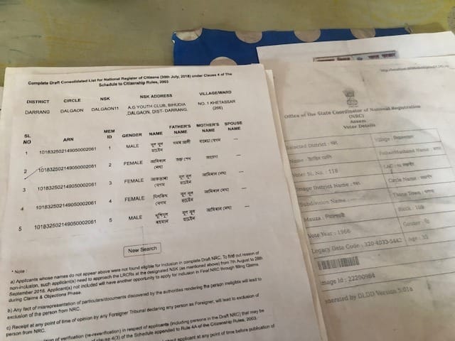 NRC documents of an excluded applicant visiting the Mangaldoi court to seek legal advice. | Photo: Ruhi Tiwari | ThePrint