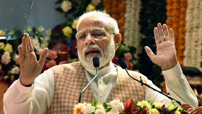 Prime Minister Narendra Modi addresses during the inauguration of stone-laying ceremony of various metro lines and inauguration of metro coaches| Photo: Shirish Shete | PTI