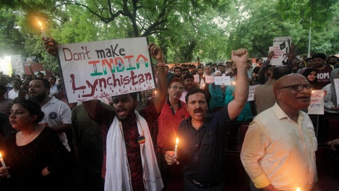 People during a protest against the death of Tabrez Ansari, at Jantar Mantar on June 26 | ANI