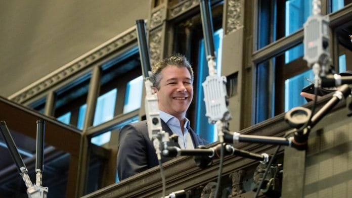 Travis Kalanick, founder and former CEO of Uber Inc at the New York Stock Exchange (NYSE) in New York on 10 May