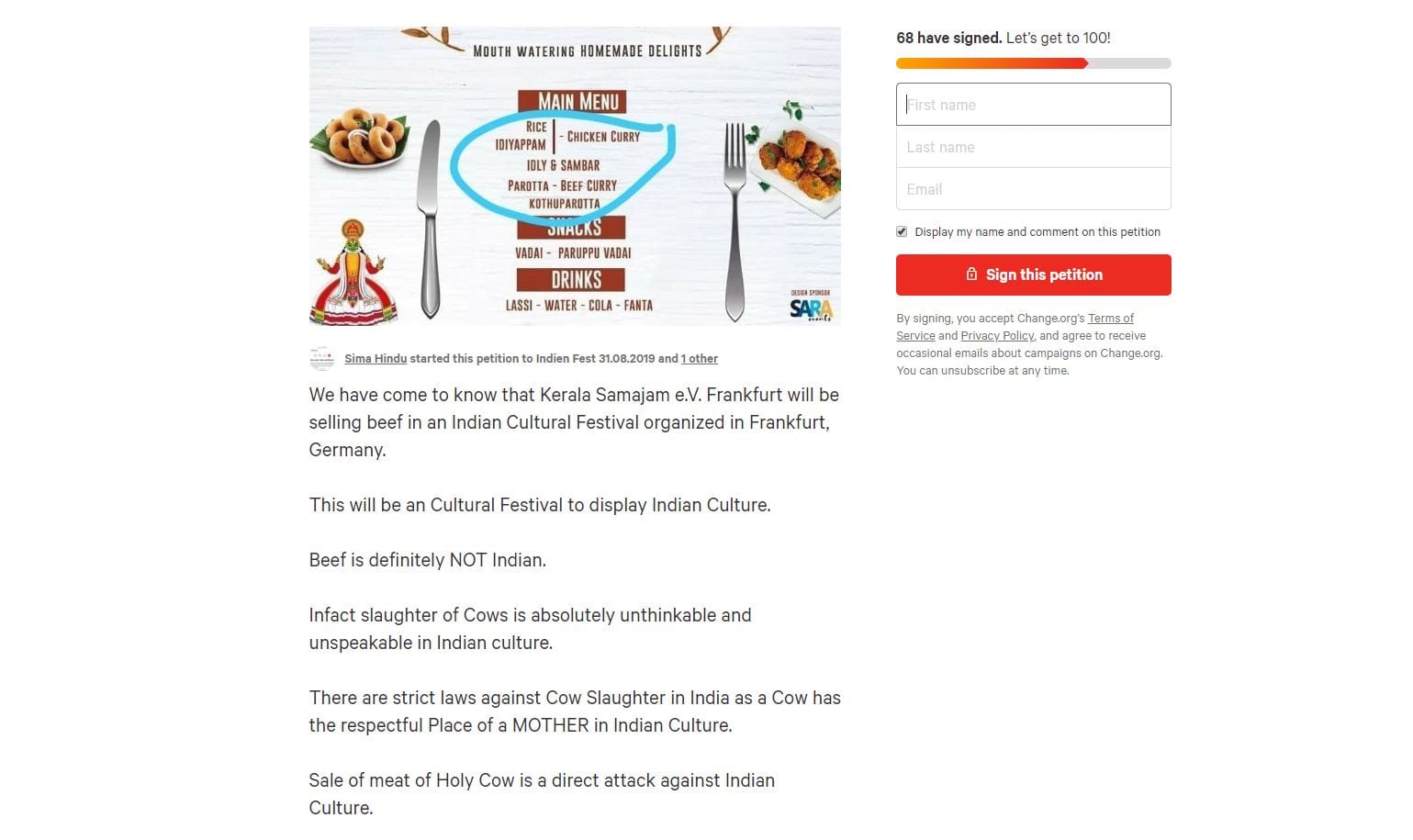 A screengrab of the online petition. | change.org