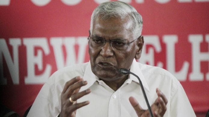 A file photo of CPI general secretary D. Raja. | ANI