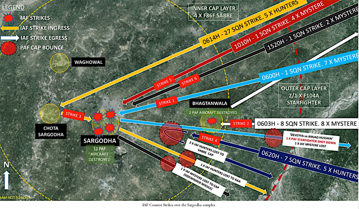 IAF carried out SIX daylight strikes on 7 Sep 1965 against the Sargodha complex | Image: By special arrangement