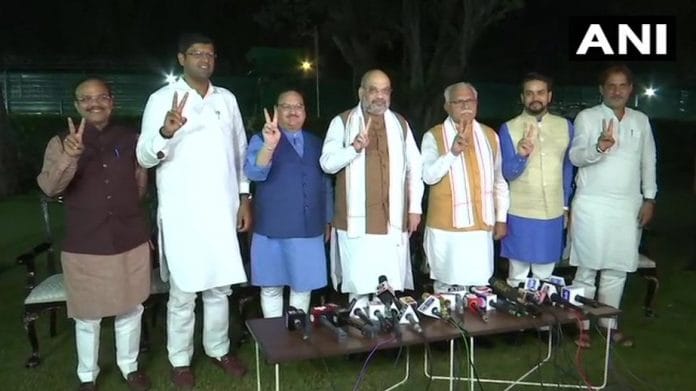 BJP leaders including Amit Shah with JJP chief with Dushyant Chautala in New Delhi