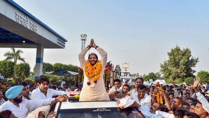 Haryana Lokhit Party leader Gopal Kanda during a roadshow after his victory in Assembly elections, in Sirsa district