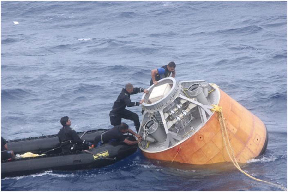 The Indian Coast Guard recovering the CARE module.