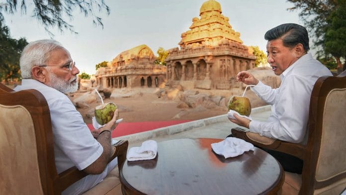 Prime Minister Narendra Modi with Chinese President Xi Jinping in Mamallapuram on 11 October 2019 | Photo: PIB| PTI