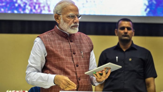 Prime Minister Narendra Modi during an event organised on the first anniversary of Ayushman Bharat-Pradhan Mantri Jan Arogya Yojna (AB-PMJAY) in New Delhi on 1 October | PTI