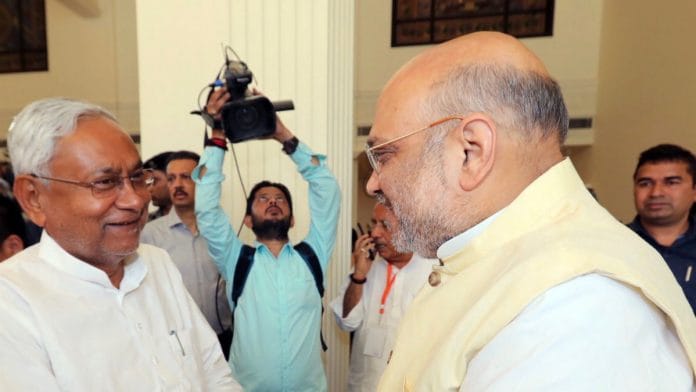 Bihar CM Nitish Kumar with Union Home Minister and BJP national president Amit Shah