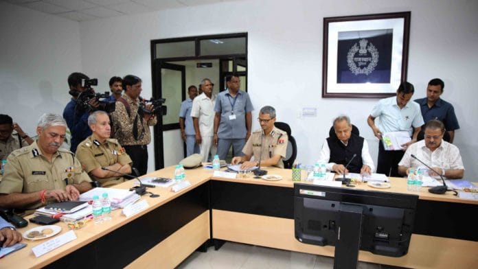 File photo of Rajasthan CM Ashok Gehlot and state police officials | Twitter: @PoliceRajasthan