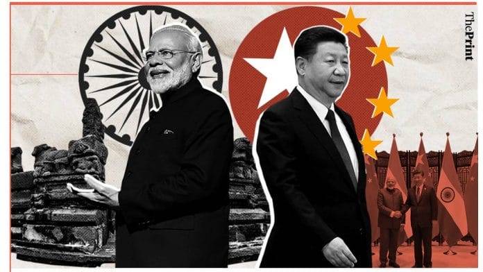 India China relations | Representational image of Indian PM Narendra Modi and Chinese President Xi Jinping| Illustration: Soham Sen | ThePrint