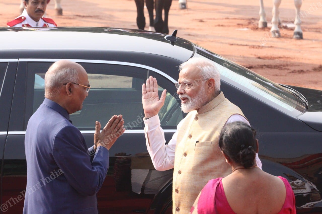 President Ramnath Kovind and Prime Minister Narendra Modi at ceremonial reception for King Willem-Alexander at Rashtrapati Bhavan, Delhi. | Photo: Praveen Jain | ThePrint
