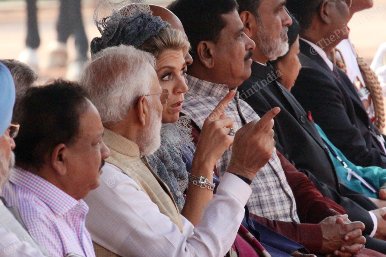 Prime Minister Narendra Modi talks to Queen Maxima at the ceremonial reception. | Photo: Praveen Jain | ThePrint