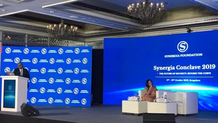 Rohan Gunaratna at the conclave organised by Synergia Foundation in Bengaluru last week | Twitter @SynergiaImpact