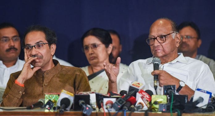 NCP President Sharad Pawar and Shiv Sena Chief Uddhav Thackeray during a joint press conference