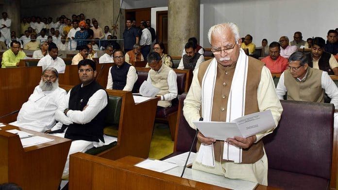 Chief Minister Manohar Lal Khattar speaks in the Haryana assembly