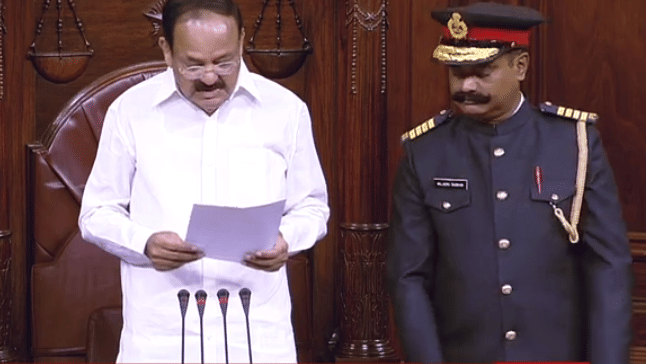 Venkaiah Naidu along with a Rajya Sabha marsha