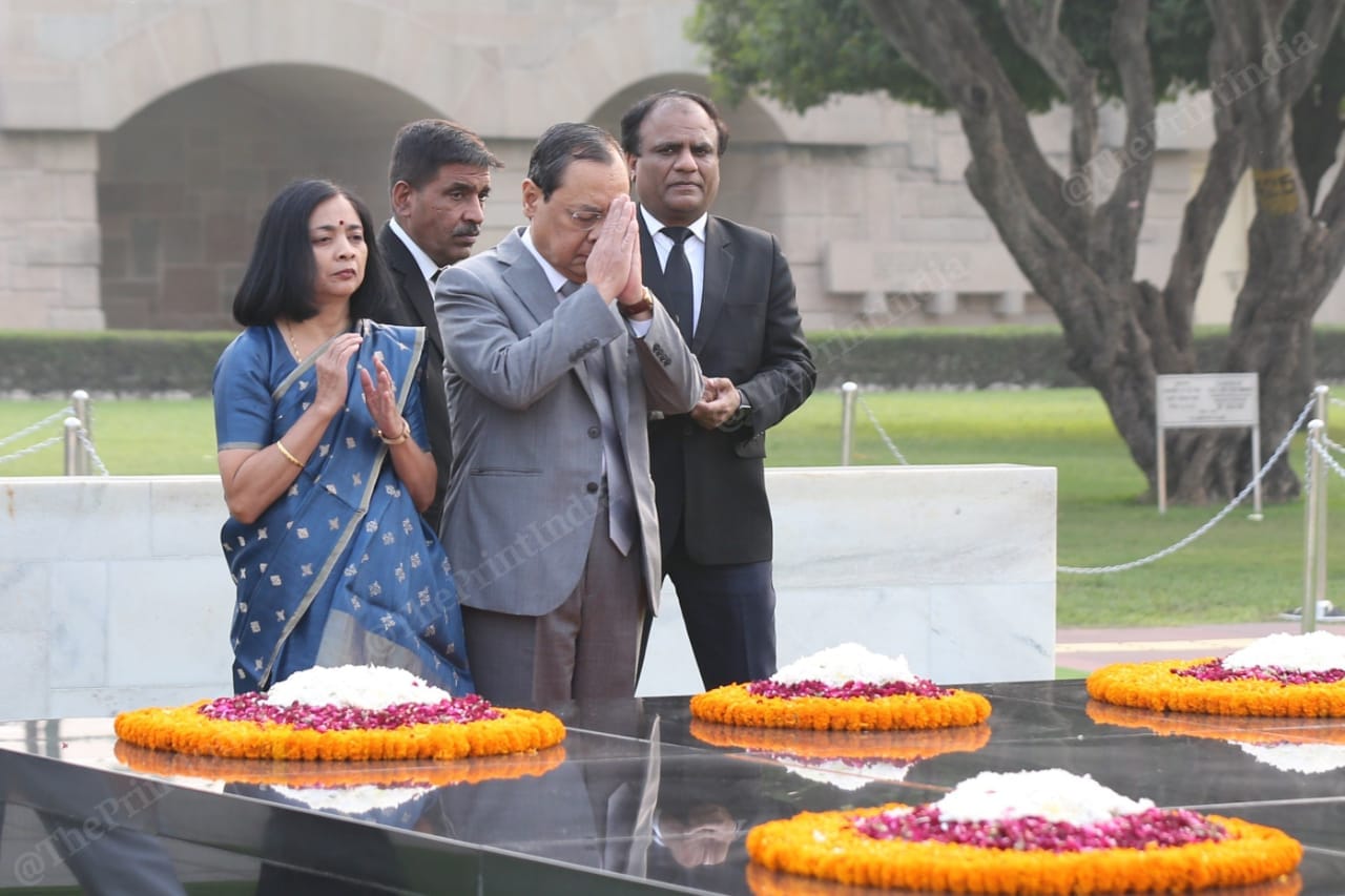 CJI Gogoi with wife Rupanjali Gogoi at Raj Ghat | Photo: Suraj Singh Bisht | ThePrint