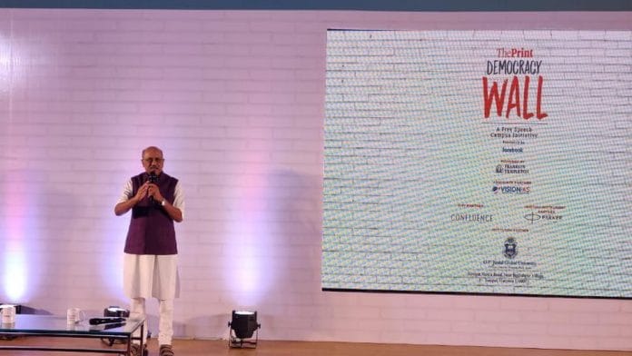 Editor-in-chief of ThePrint Shekhar Gupta at Democracy Wall event in Sonipat Monday | ThePrint