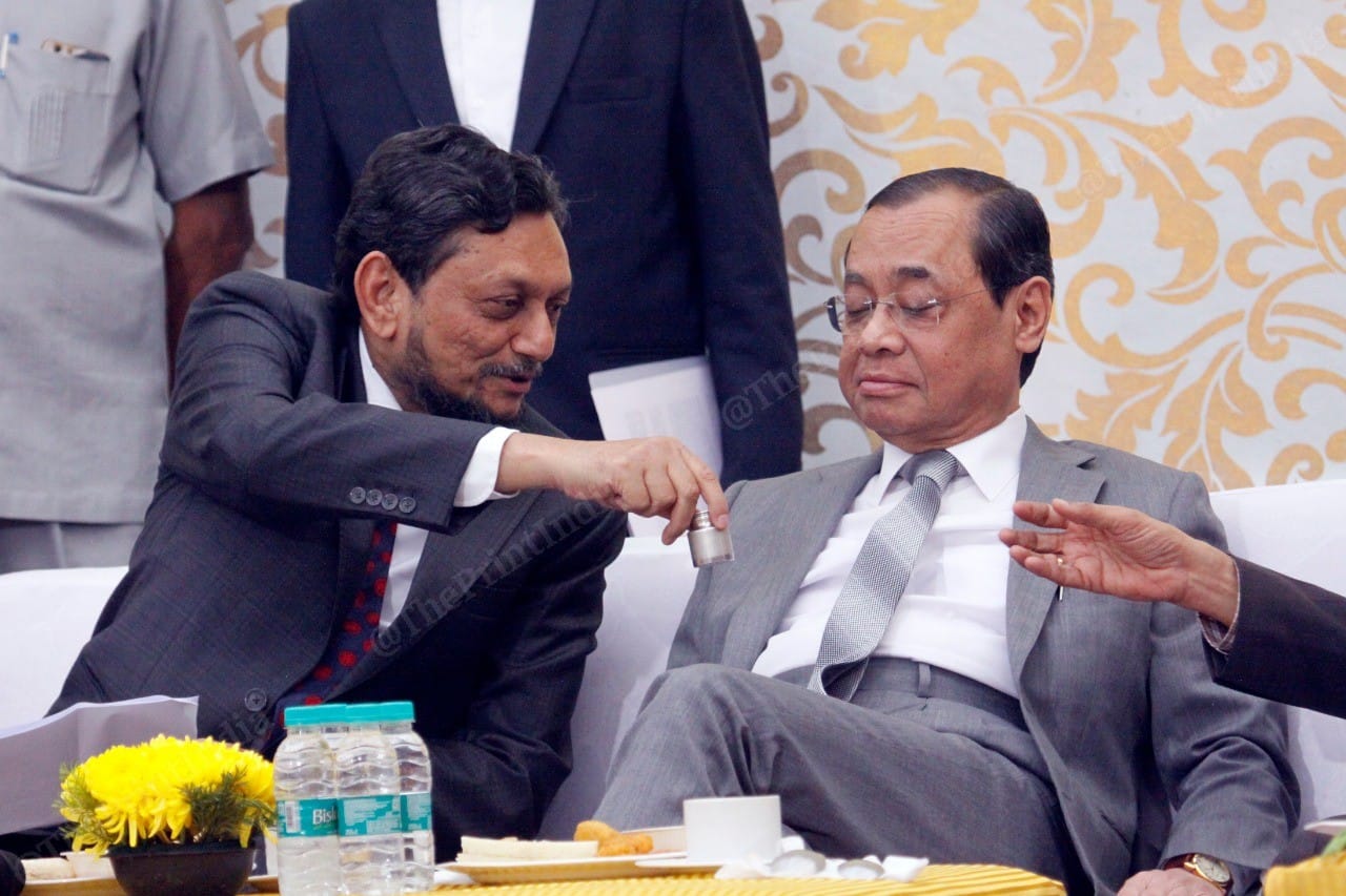The present and the future: Justice Gogoi with his successor Justice SA Bobde during his farewell ceremony in Supreme Court | Photo: Praveen Jain | ThePrint