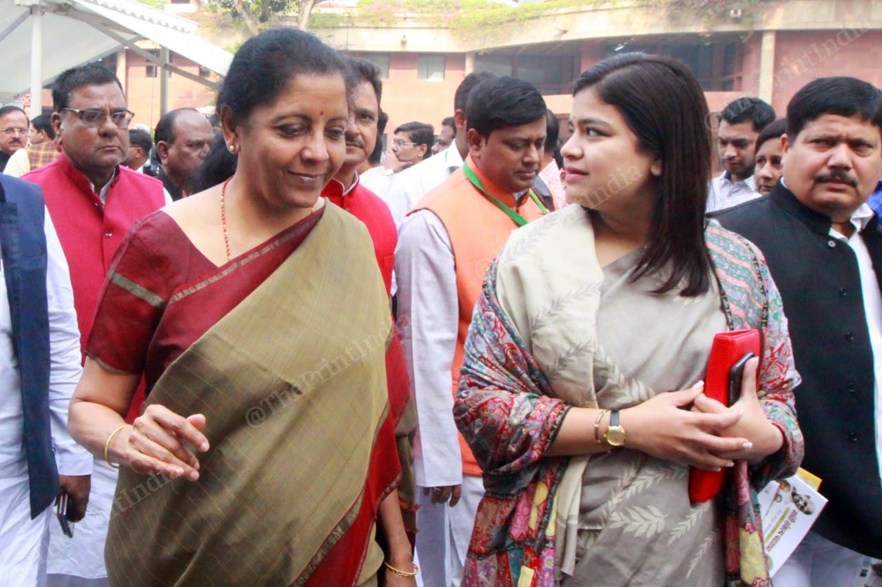 Finance Minister Nirmala Sitharaman with Lok Sabha MP Poonam Mahajan