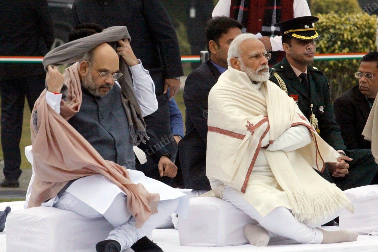 PM Narendra Modi with Home Minister Amit Shah at Atal Bihari Vajpayee memorial | Photo: Praveen Jain | ThePrint