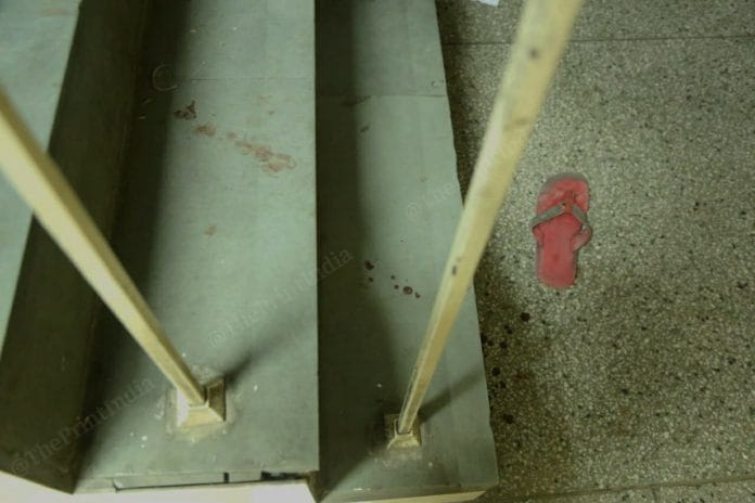 Blood stains on the stairs of old library of Jamia Millia university | Photo: Manisha Mondal | ThePrint