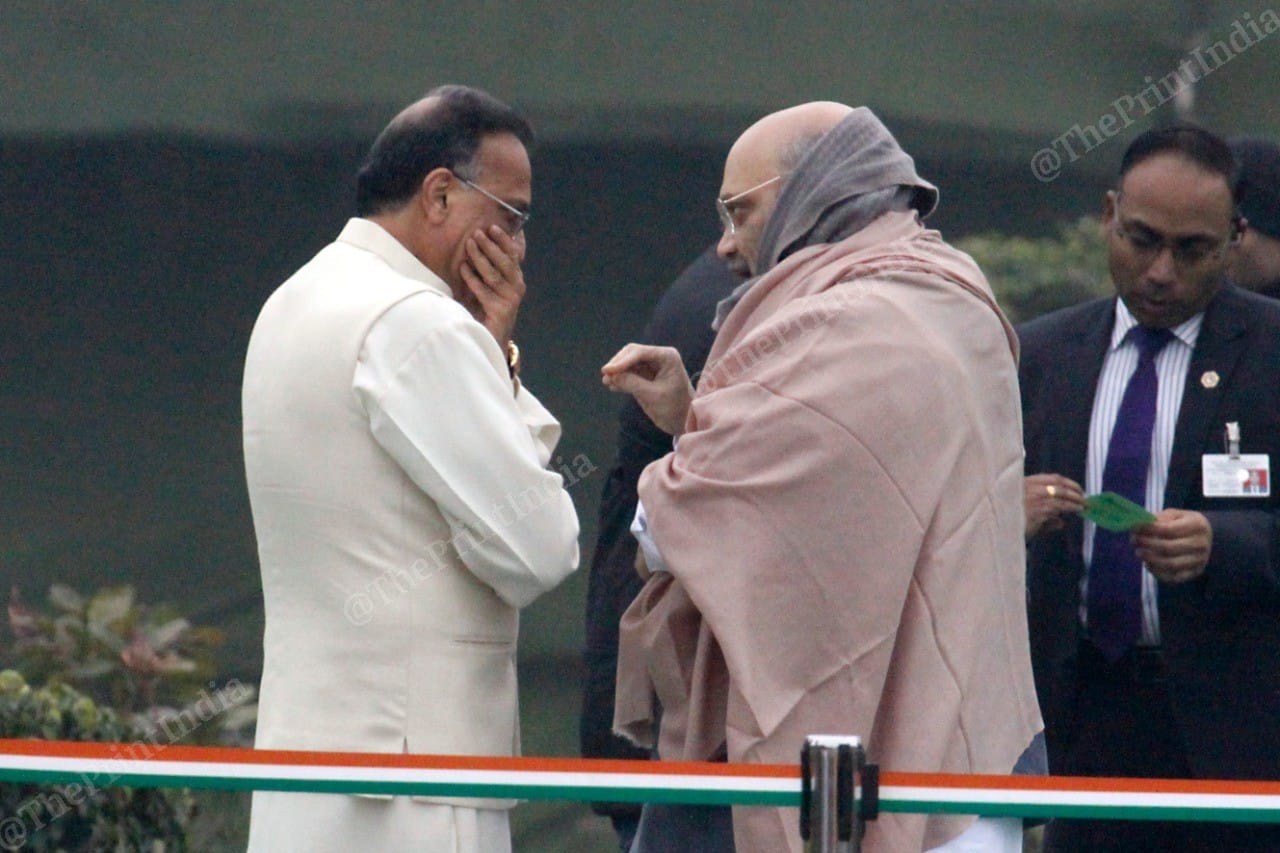 Namita Bhattacharya's husband Ranjan Bhattacharya (left) with Amit Shah (right) | Photo: Praveen Jain | ThePrint