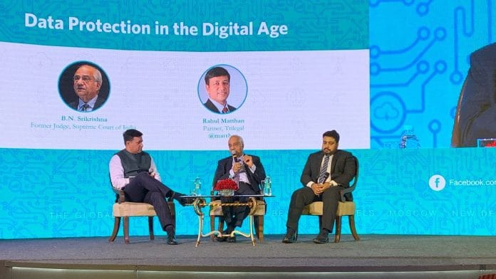 Justice (Retd) B.N. Srikrishna (centre) and Facebook's public policy manager Bhairav Acharya (right)