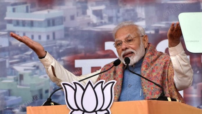 PM Narendra Modi at a rally in Ramlila Maidan in New Delhi