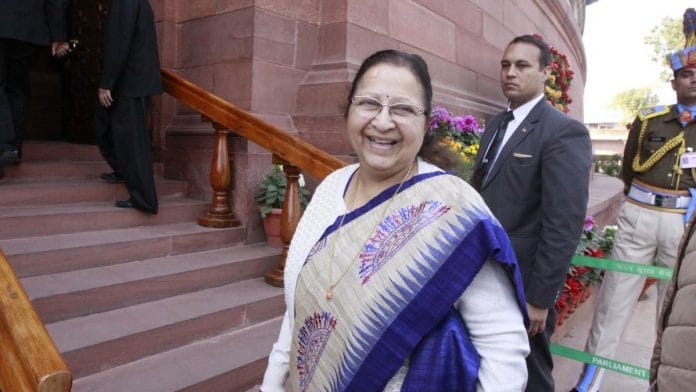 Sumitra Mahajan outside Parliament
