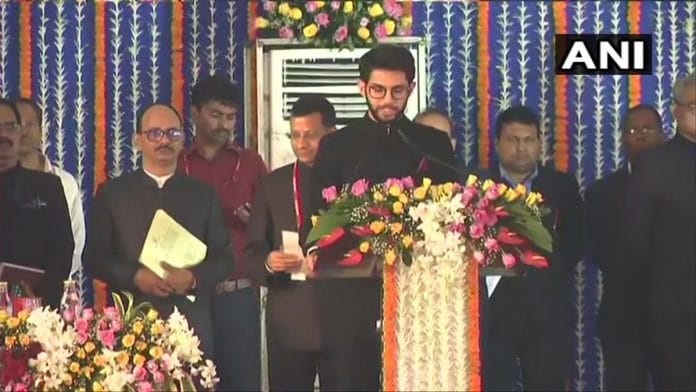 Aaditya Thackeray swears in as a minister in Maharashtra government | ANI screen grab