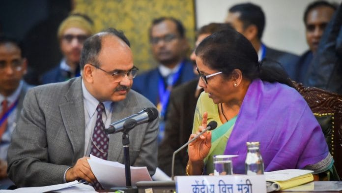 Union Finance Minister Nirmala Sitharaman and Revenue Secretary Ajay Bhushan at the 38th GST Council meeting | PTI