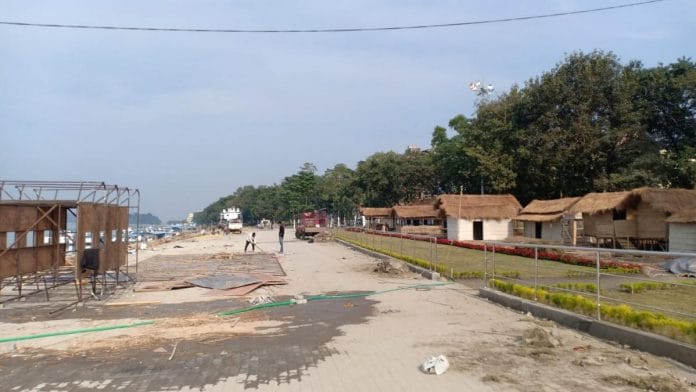 VIP huts meant for guests of the summit, now lay abandoned on the banks of the Bhramaputra river. | Photo: Snehesh Alex Philip | ThePrint