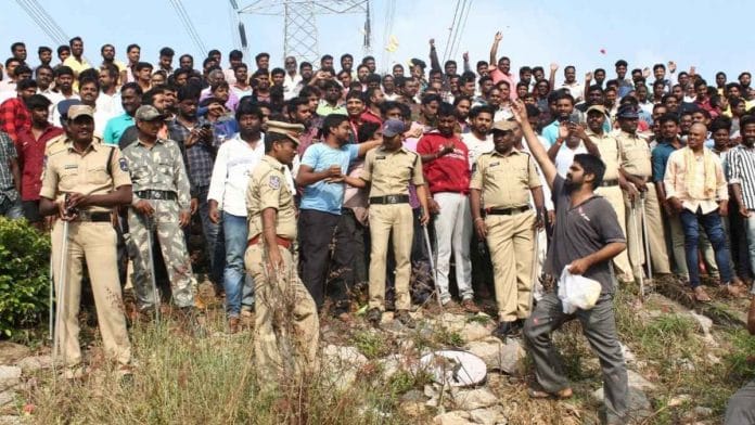 File photo of people gathered at a site after four accused in the Hyderabad rape and murder case were shot dead | PTI