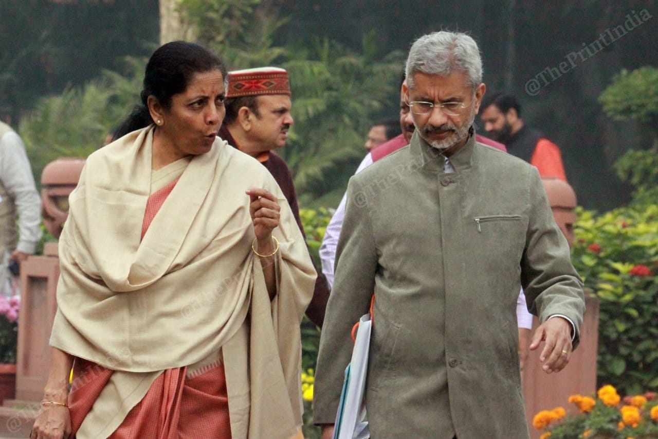 Finance Minister Nirmala Sitharaman with External Affairs Minister S. Jaishankar | Photo: Praveen Jain | ThePrint