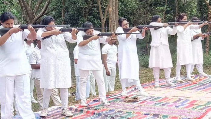 Women undergoing rifle training in Kodagu's Gonikoppal village. | Photo: By special arrangement