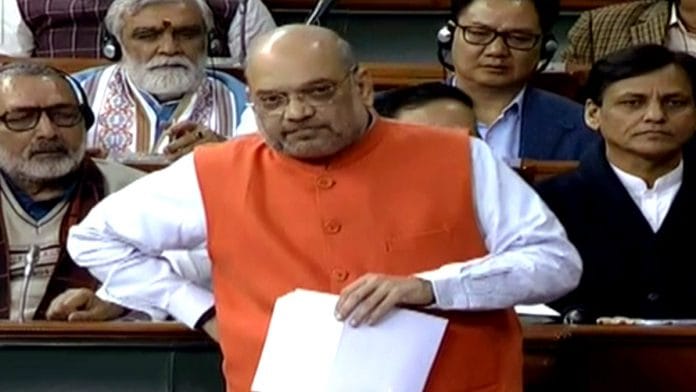 Home Minister Amit Shah in Lok Sabha Monday. Photo: ANI/LSTV Grab
