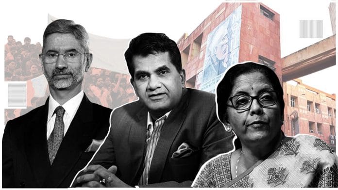 External Affairs Minister S. Jaishankar, NITI Aayog CEO Amitabh Kant and Finance Minister Nirmala Sitharaman are former JNU students | Photo: ThePrint Team