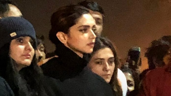Bollywood actress Deepika Padukone visits JNU campus in solidarity with students and teachers who were attacked by masked miscreants on Sunday | PTI