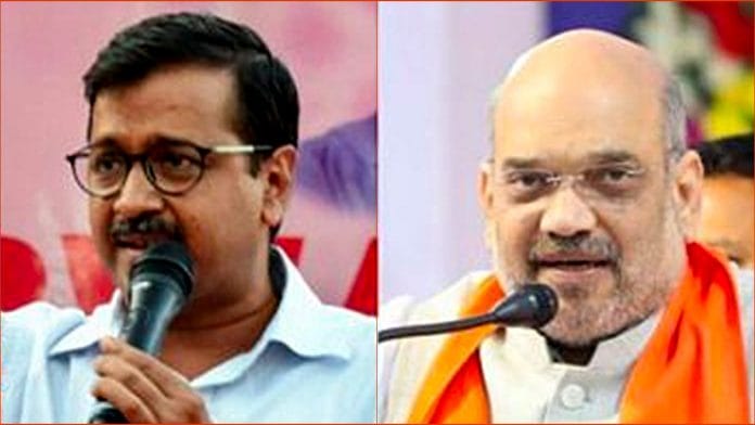 Delhi CM Arvind Kejriwal and Home Minister Amit Shah of BJP