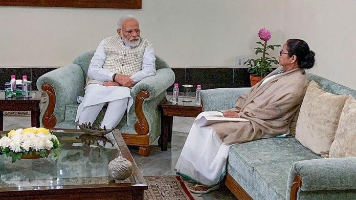 Prime Minister Narendra Modi with West Bengal CM Mamata Banerjee during a meeting in Kolkata