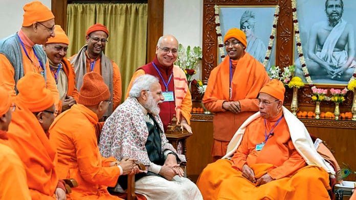 Prime Minister Narendra Modi with monks at Belur Math in Howrah district