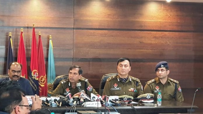 Punjab DGP Dinkar Gupta (second from left) at the press conference Friday