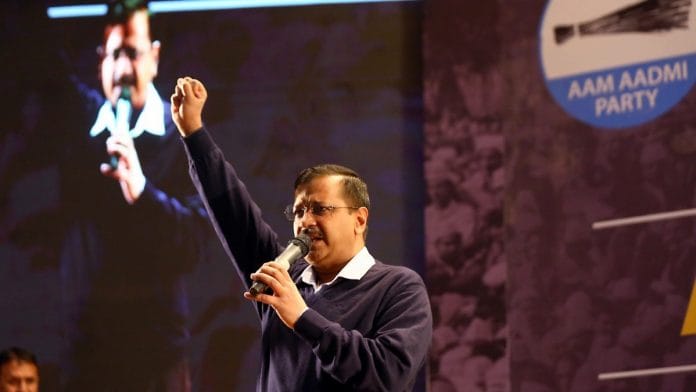 Arvind Kejriwal speaking at the AAP Report Card event in New Delhi. | Photo: Suraj Singh Bisht | ThePrint