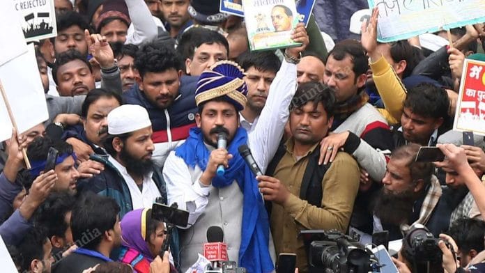 Bhim Army chief Chandrashekhar Azad leads a protest against the CAA at Jama Masjid in Delhi
